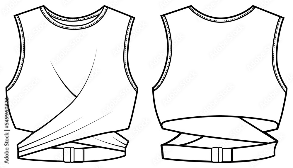 womens sleeveless crew neck crop top flat sketch vector illustration tank top technical cad drawing template womens sleeveless crew neck crop top flat sketch vector illustration tank top technical cad drawing template