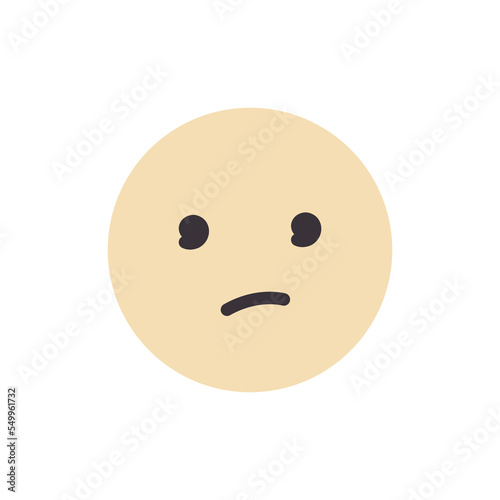 A round yellow emoji with black eyes and a sad smile. Minimalism vector illustration isolated on white background.