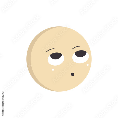 A round yellow emoji with big eyes looking up with a smile and a kiss. Minimalism vector illustration isolated on white background.