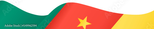 Cameroon flag flying on white background