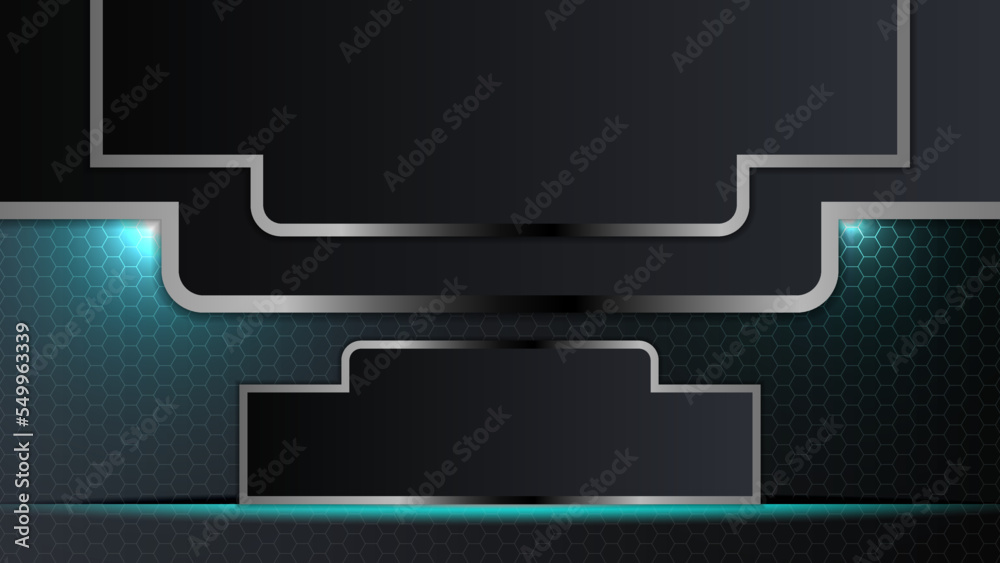 Black background with metal line hexagon texture and shiny light rays. Vector abstract graphic design banner pattern presentation background wallpaper web template. Black background with metal line hexagon texture and shiny light rays. Vector abstract graphic design banner pattern presentation background wallpaper web template.