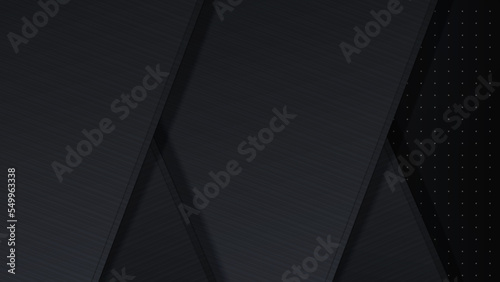 Black background with metal line hexagon texture and shiny light rays. Vector abstract graphic design banner pattern presentation background wallpaper web template.