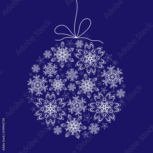 White snowflakes in the shape of a Christmas ball.