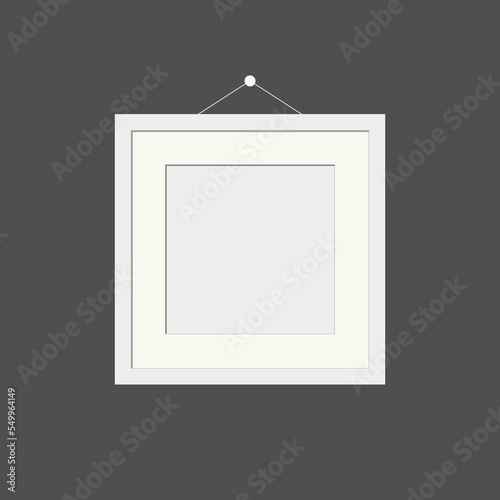 Hanging wall frame vector white color isolated on dark grey background. Frame vector clip art.