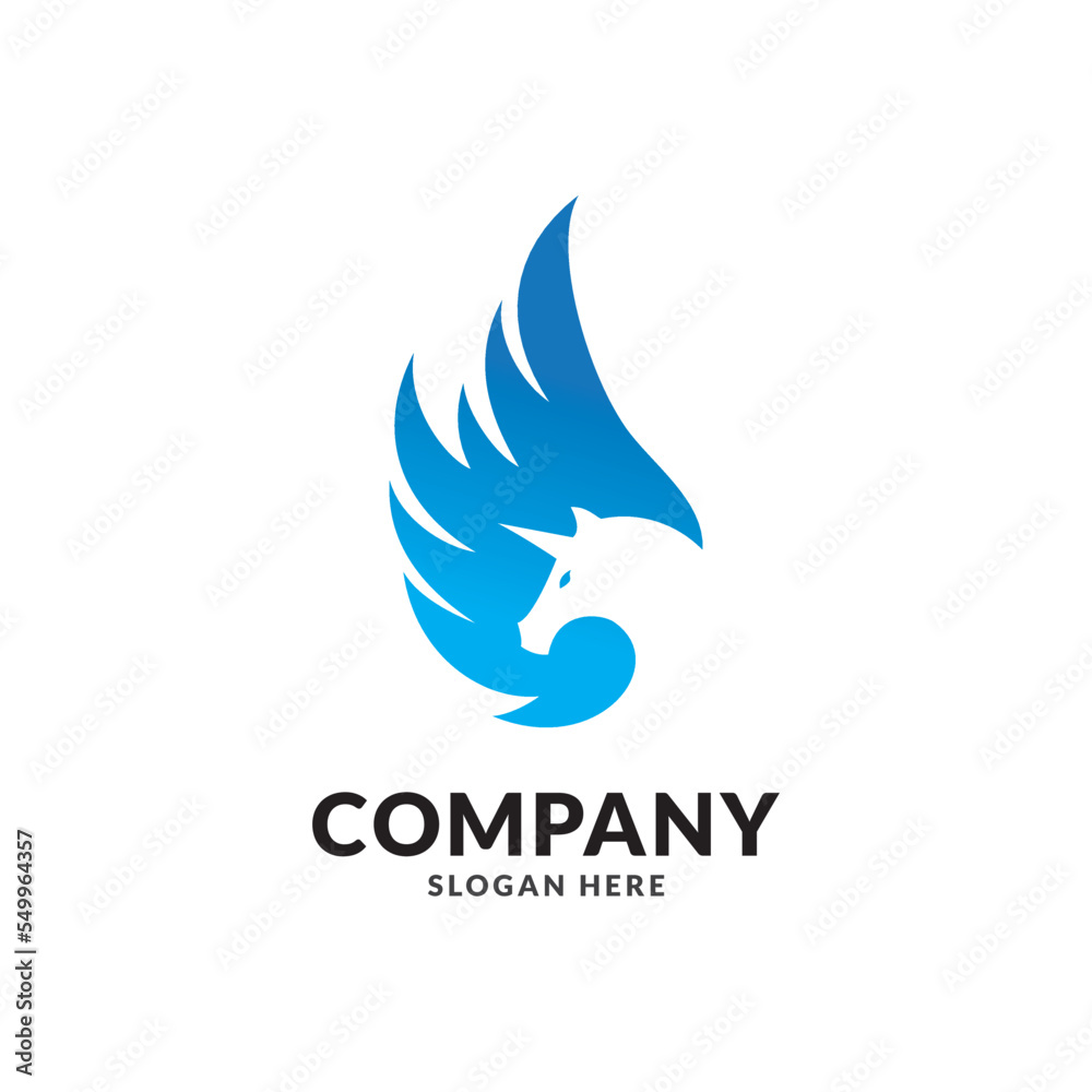 Fototapeta premium Illustration Unicorn head silhouette with sharp horns logo design.