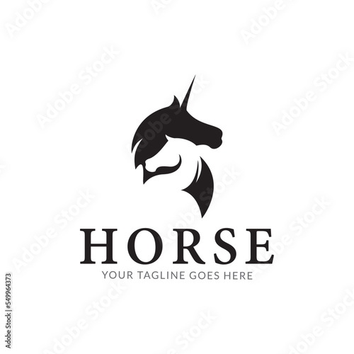 Illustration Unicorn head silhouette with sharp horns logo design.