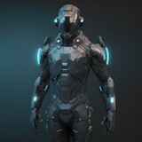 Sci-fi robotic exoskeleton armor with human operator inside, robot with neon glow 3d illustration