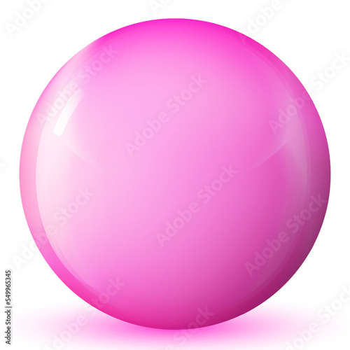 Glass pink ball or precious pearl. Glossy realistic ball, 3D abstract vector illustration highlighted on a white background. Big metal bubble with shadow.