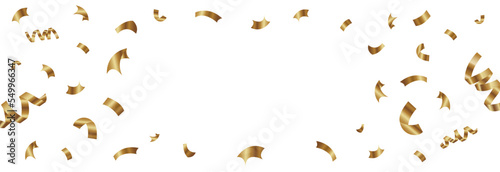 Realistic golden confetti background with ribbons