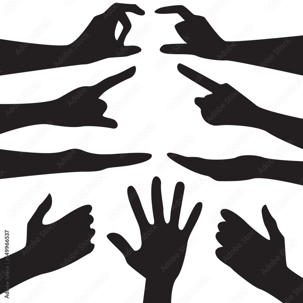 set of hands silhouettes flat vector icon design. set of hands silhouettes flat vector icon design.