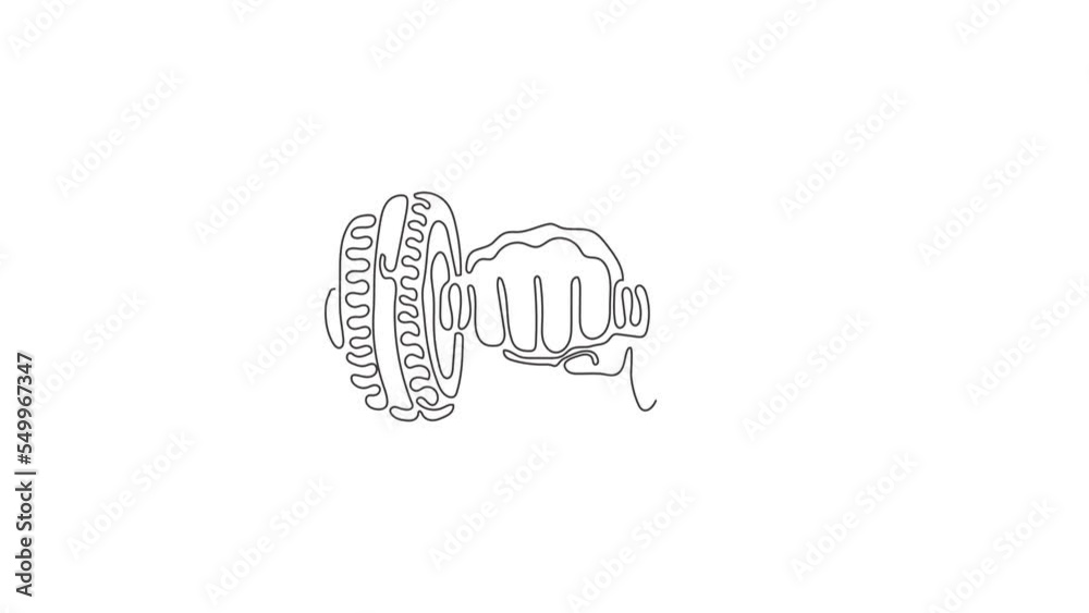 Self drawing animation of single one line draw hand with dumbbell. Dumbbell in hand. Gym, fitness, sport label. Train hard. Stay strong. Swirl curl style. Continuous line draw. Full length animated Self drawing animation of single one line draw hand with dumbbell. Dumbbell in hand. Gym, fitness, sport label. Train hard. Stay strong. Swirl curl style. Continuous line draw. Full length animated