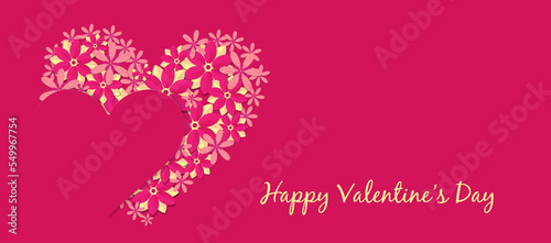 Flower arrangement with the shape of a heart. Valentine's day concept in paper cut style.