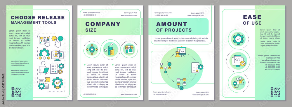 Picking release management instrumentation brochure template. Leaflet design with linear icons. Editable 4 vector layouts for presentation, annual reports. Arial, Myriad Pro-Regular fonts used