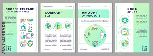 Picking release management instrumentation brochure template. Leaflet design with linear icons. Editable 4 vector layouts for presentation, annual reports. Arial, Myriad Pro-Regular fonts used