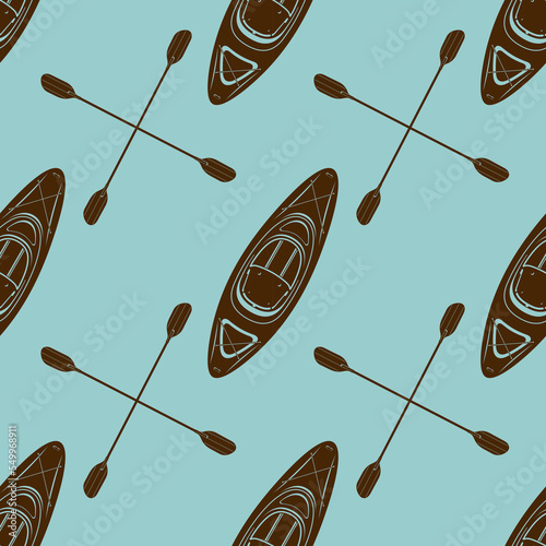 Seamless pattern Kayak and paddle. Vector illustration