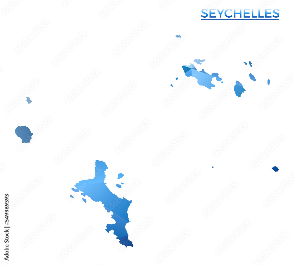 Vector polygonal Seychelles map. Vibrant geometric island in low poly style. Appealing illustration for your infographics. Technology, internet, network concept.