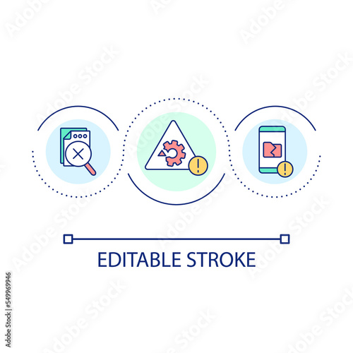 Corrupted files loop concept icon. Data crack. Digital information issue. Hacking attack abstract idea thin line illustration. Isolated outline drawing. Editable stroke. Arial font used