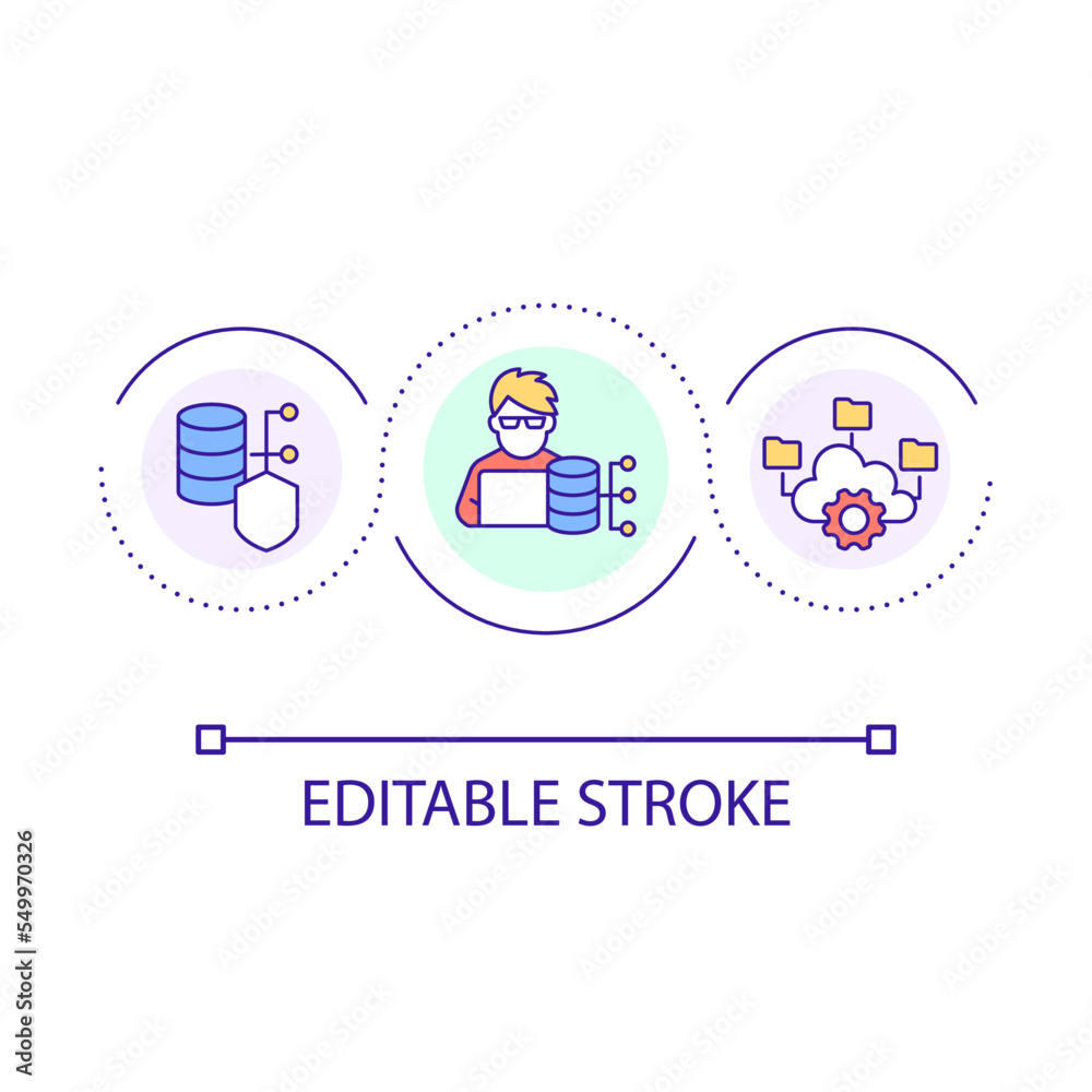 Database management loop concept icon. Information storage optimization. Data analyst. Cybersecurity abstract idea thin line illustration. Isolated outline drawing. Editable stroke. Arial font used