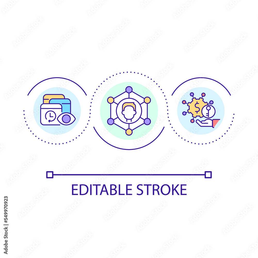 Private digital information loop concept icon. Customer online behavior. Data cybersecurity abstract idea thin line illustration. Isolated outline drawing. Editable stroke. Arial font used Private digital information loop concept icon. Customer online behavior. Data cybersecurity abstract idea thin line illustration. Isolated outline drawing. Editable stroke. Arial font used