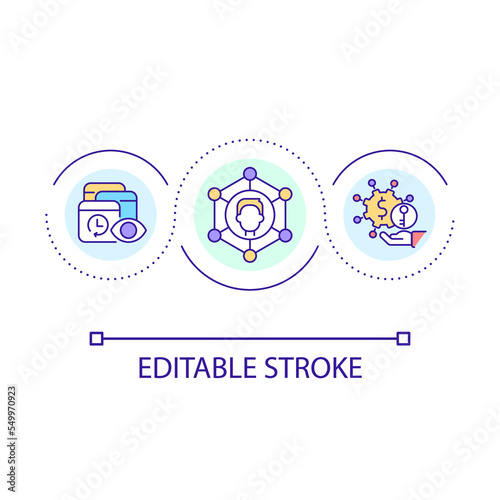 Private digital information loop concept icon. Customer online behavior. Data cybersecurity abstract idea thin line illustration. Isolated outline drawing. Editable stroke. Arial font used