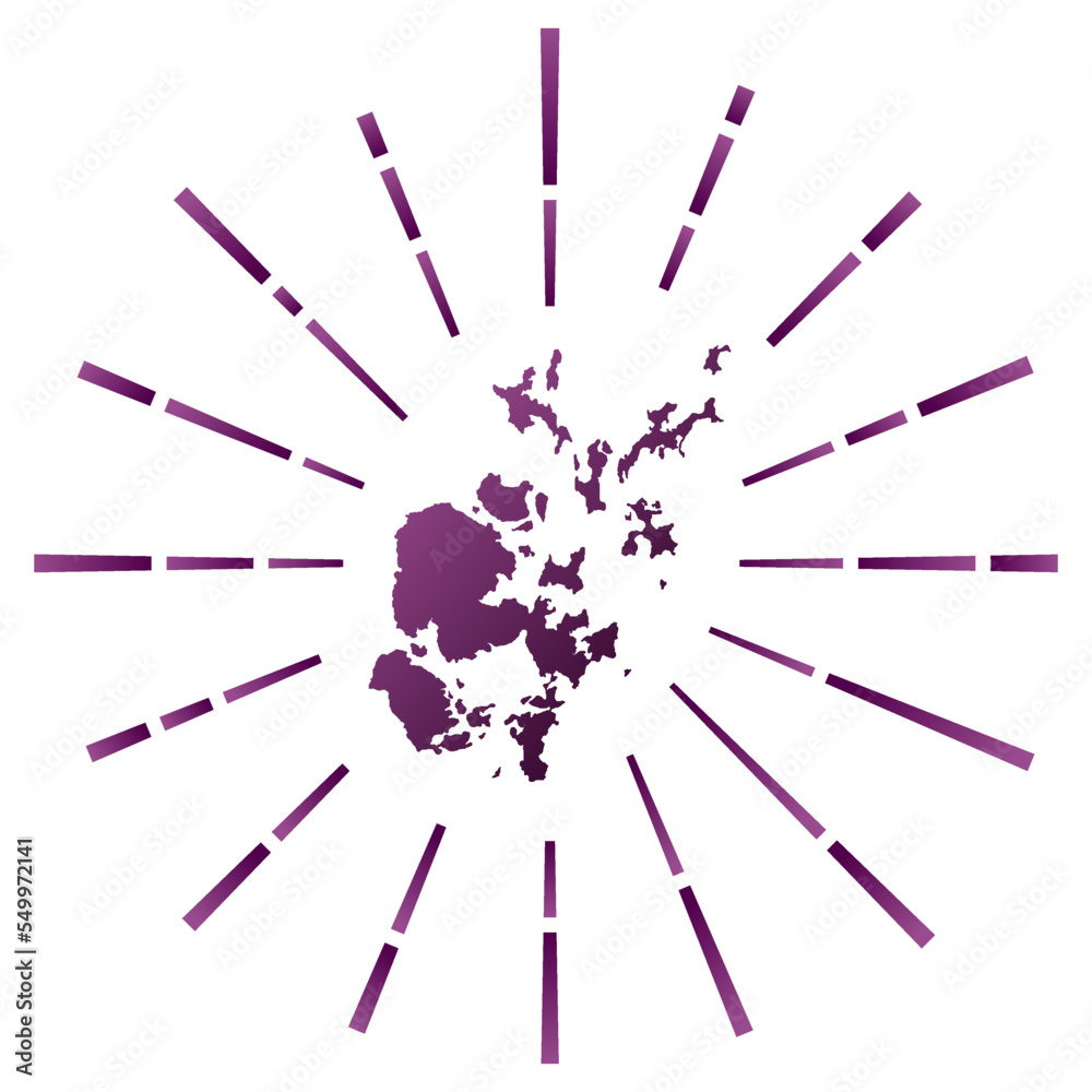Orkney Islands gradiented sunburst. Map of the island with colorful star rays. Orkney Islands illustration in digital, technology, internet, network style. Vector illustration. Orkney Islands gradiented sunburst. Map of the island with colorful star rays. Orkney Islands illustration in digital, technology, internet, network style. Vector illustration.