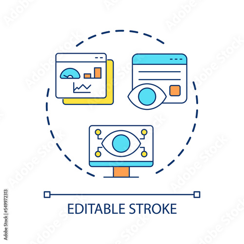 Productivity control concept icon. Statistical research. Analyzing process. Measure effectiveness abstract idea thin line illustration. Isolated outline drawing. Editable stroke. Arial font used