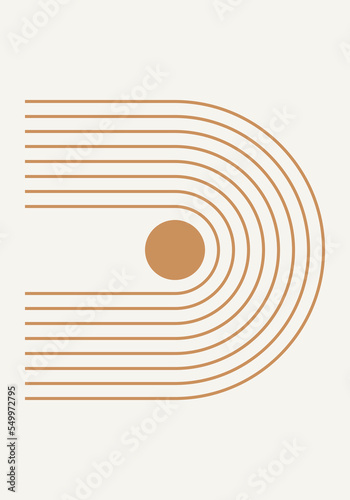 Abstract geometric minimalist artwork. Mid century modern and Bauhaus inspired retro poster with an arch and circle. Modern trendy wall art with simple shapes.