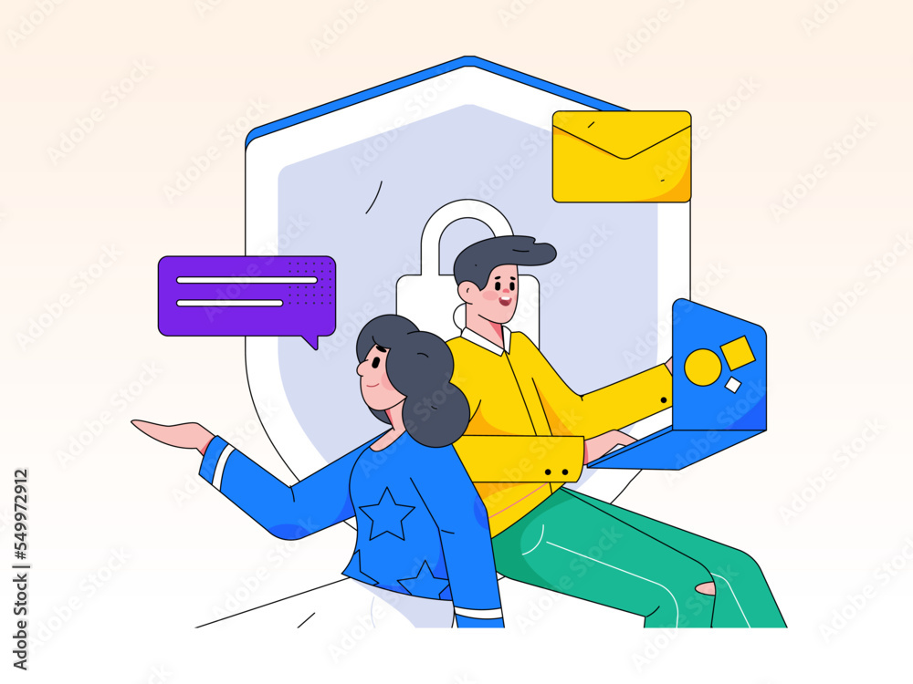 Cyber ​​security safety characters flat vector concept operations illustration
