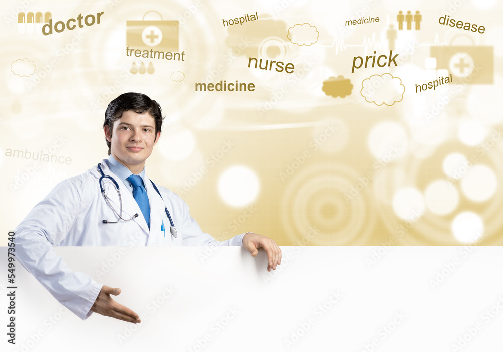 Doctor with banner