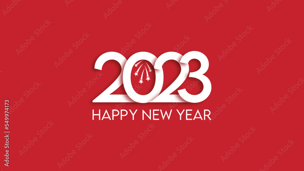 2023 Happy New Year on Red Background