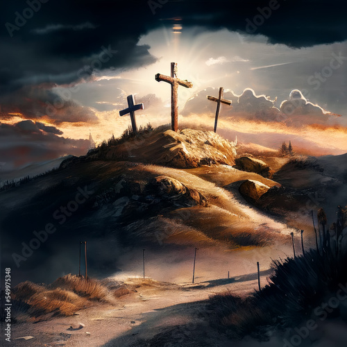 Fotografia, Obraz three crosses on Calvary