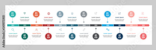 Timeline infographic rounded template with 12 options. Colorful diagram vector abstract element timeline infographics.