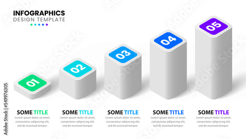 Infographic template. 5 growing columns in isometric design