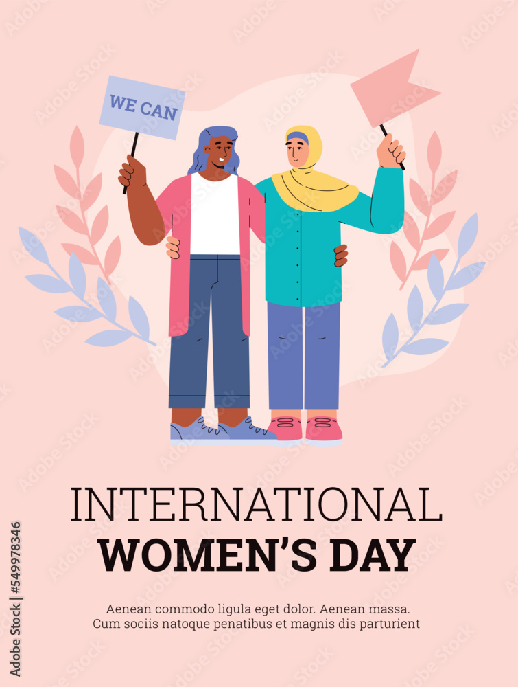 International women s day poster template, flat vector illustration ...