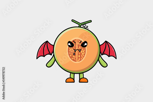 Cute mascot cartoon Melon character as dracula with wings in cute modern style 