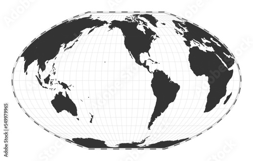 Vector world map. McBryde-Thomas flat-polar quartic pseudocylindrical equal-area projection. Plan world geographical map with latitude/longitude lines. Centered to 120deg E longitude.