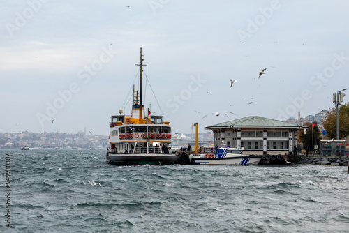 Passenger ferries near the pier in the Bosphorus.
