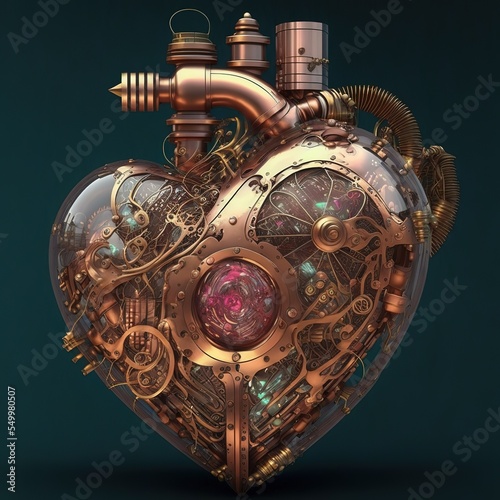 Vászonkép Steampunk mecha robot techno heart