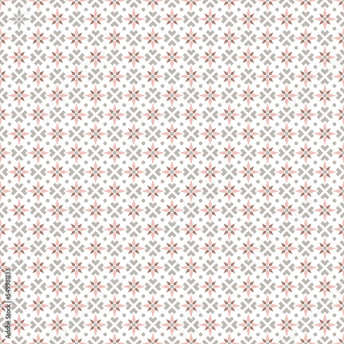 Seamless geometric pattern with abstract flower and square border in gray, pink and red on white background. Vector illustration. For fabric cloth textile shirt wrapping wallpaper decoration.