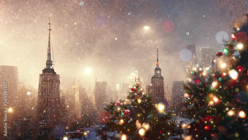 Abstract, Artistic, New York City Christmas, Background in 3D