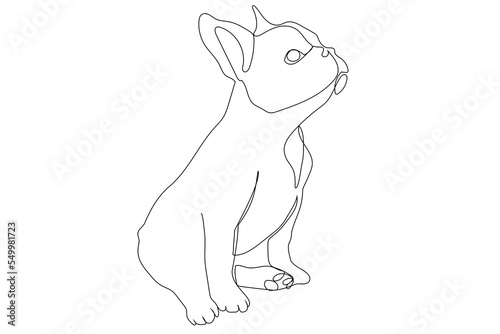 Sitting French bulldog one continuous single drawn line art vector illustration. Dog doodle one line style.