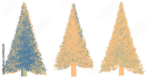 Set of Christmas trees in pastel shades. Isolated on transparent. png format.