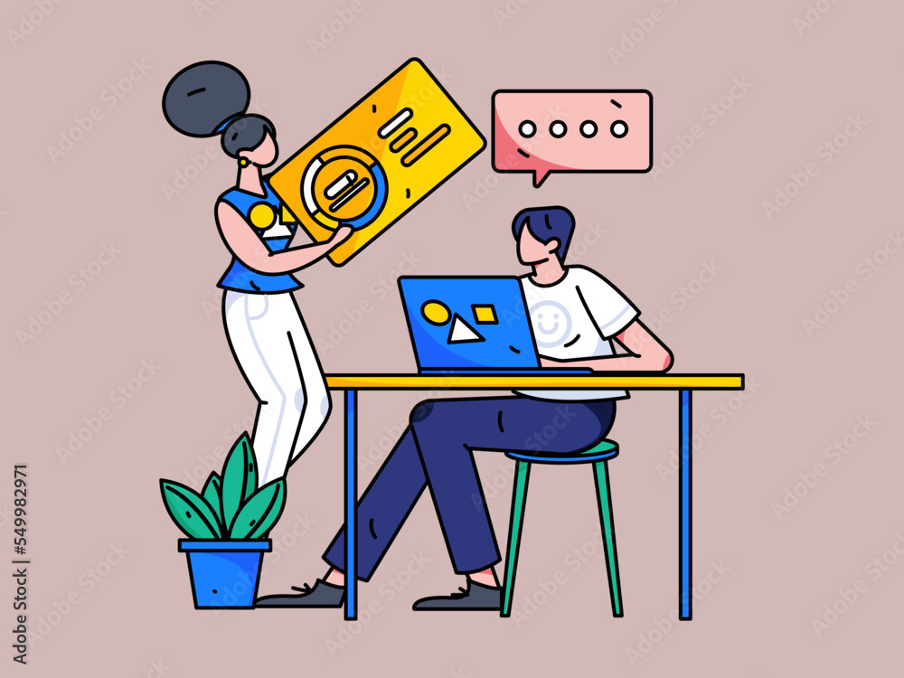 Fototapeta premium Flat vector concept operation illustration of people working in business 