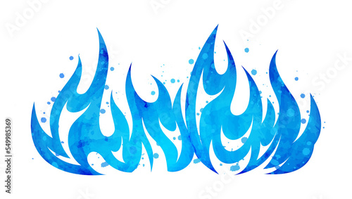 Watercolor painted blazing blue flame fire fireball illustration clipart
