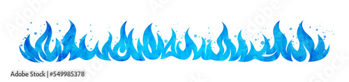 Watercolor painted blazing blue flame fire frame border template illustration clipart