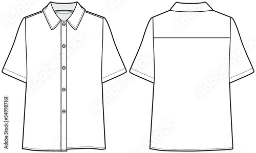 womens short sleeve boxy shirt flat sketch vector illustration front and back technical cad drawing template