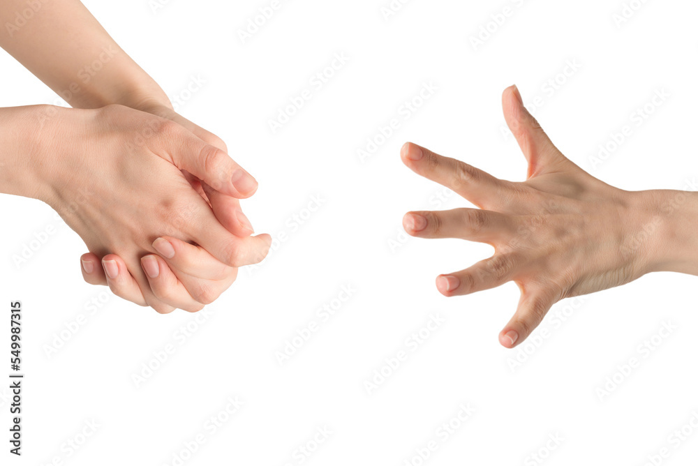 Woman hand isolated on a white background.