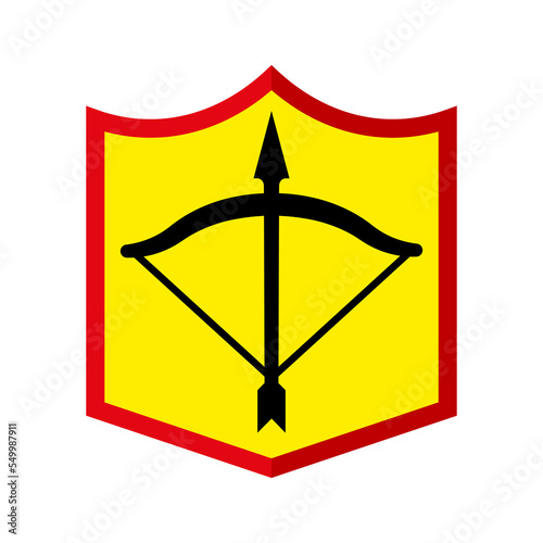 Bow arrow with shield. Vector logo and illustration.