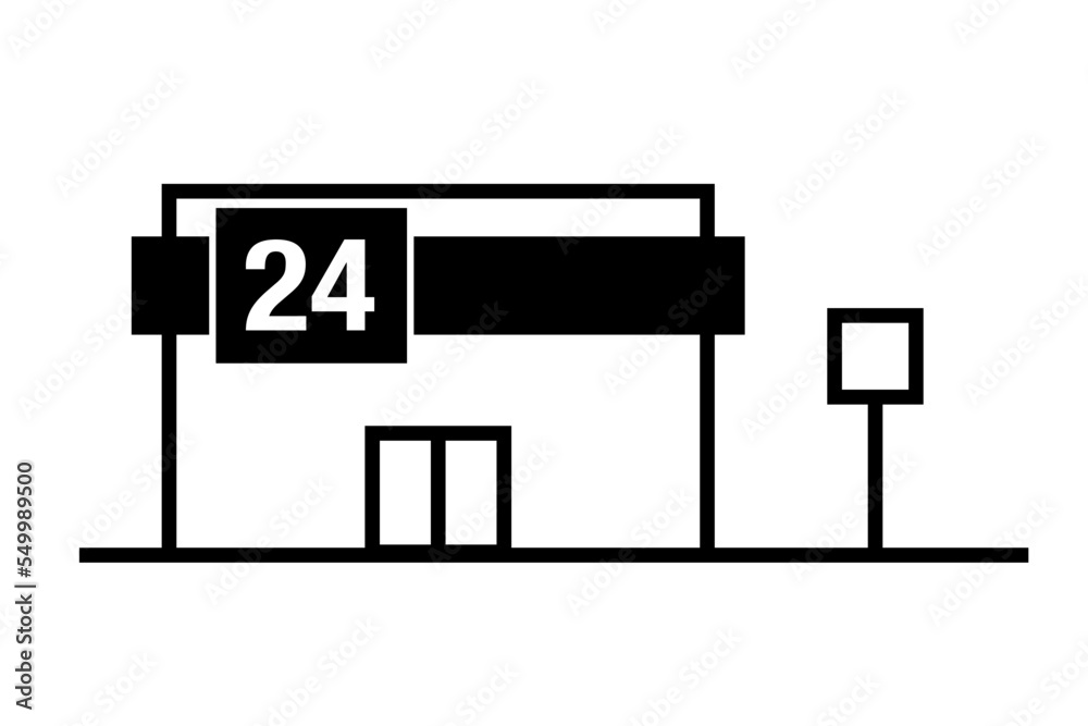 24 hour convenience store and marked pole. Vector. 24 hour convenience store and marked pole. Vector.