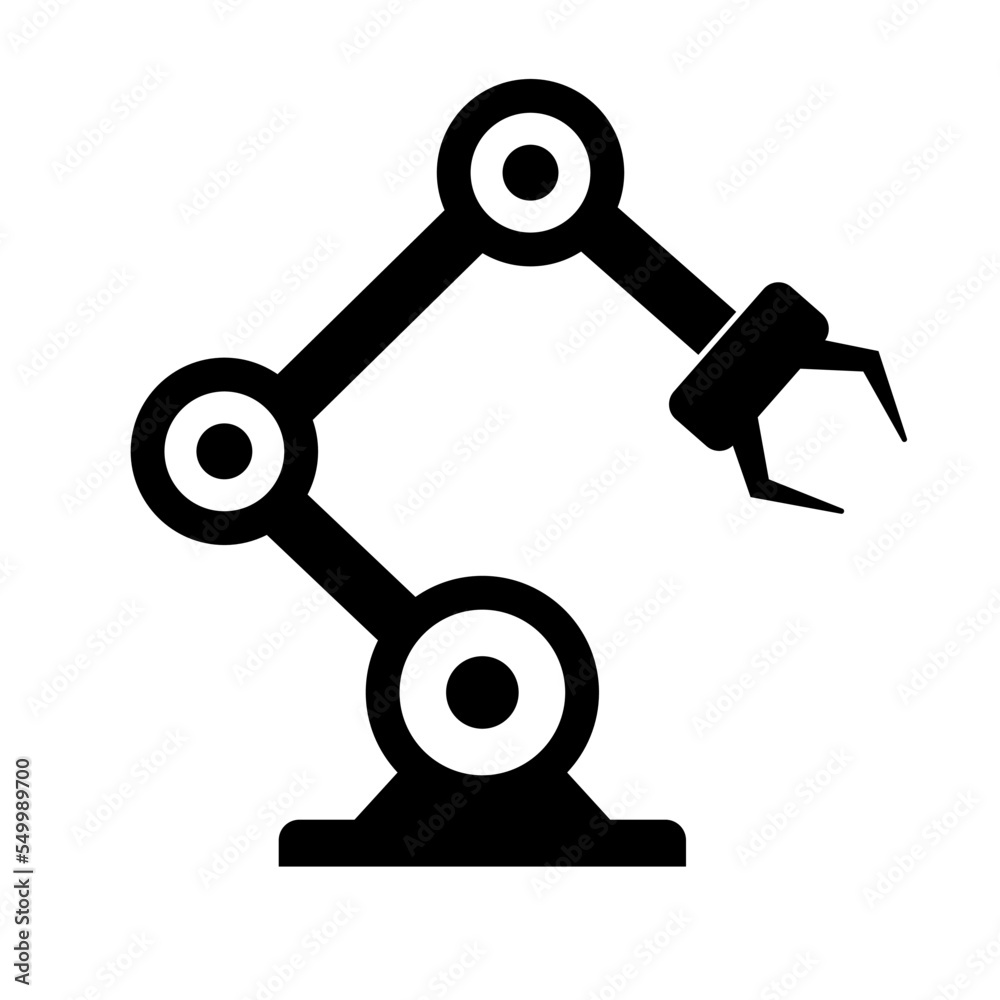 Robot arm silhouette icon. Industrial machinery. Manufacturing automation. Vector. Robot arm silhouette icon. Industrial machinery. Manufacturing automation. Vector.